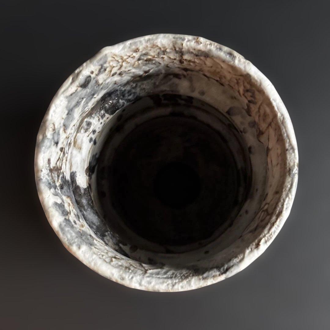 有馬和博 白サビ陶器鉢｜未使用 作家鉢｜φ10.5cm H15.5cm
